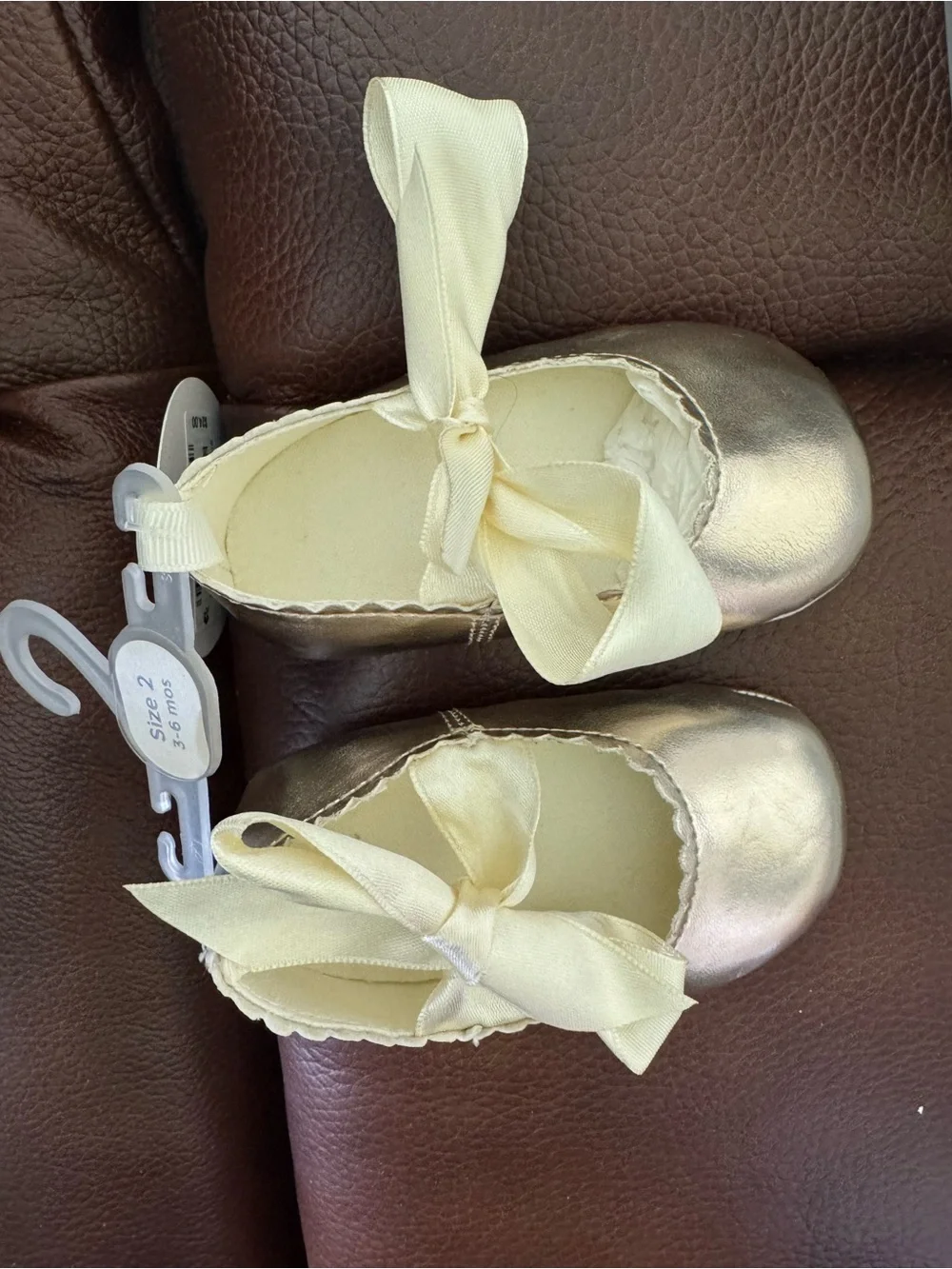 (2) pair Pink & Metallic Gold Baby Ballet Shoes with Satin Ribbon